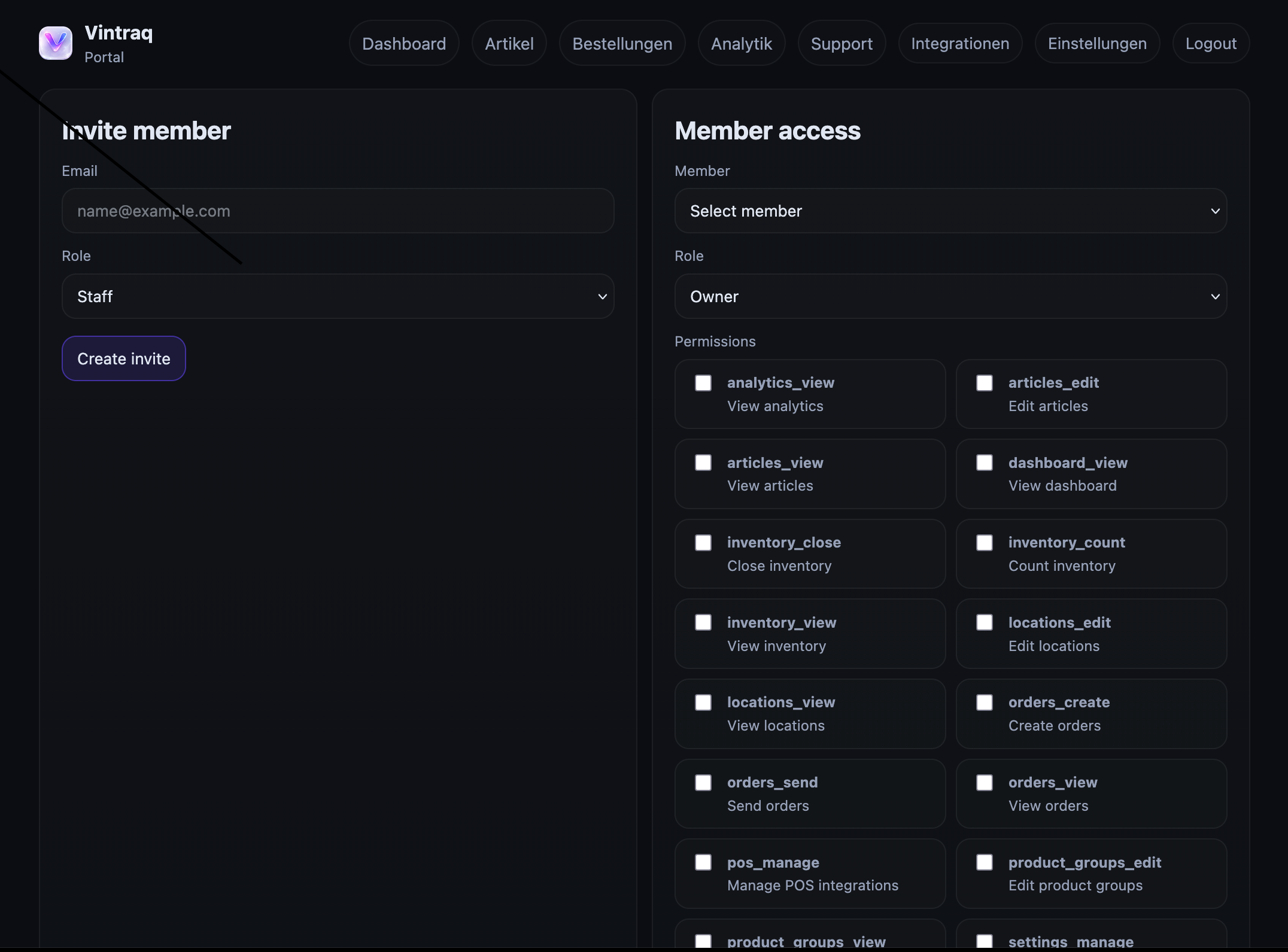 Teamverwaltung im Vinora Portal
